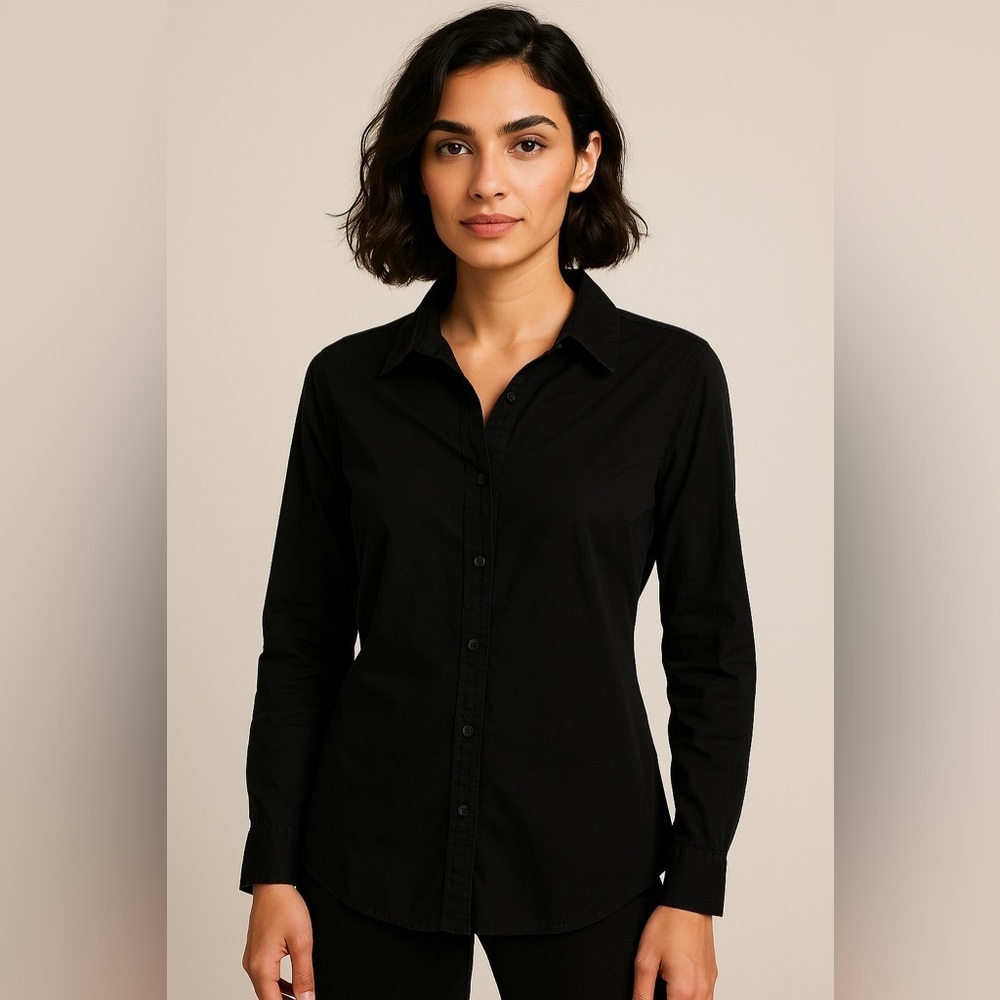 🖤 Lane Bryant Black Hidden Placket Button Shirt - Size 16 - 100% Cotton - 🖤